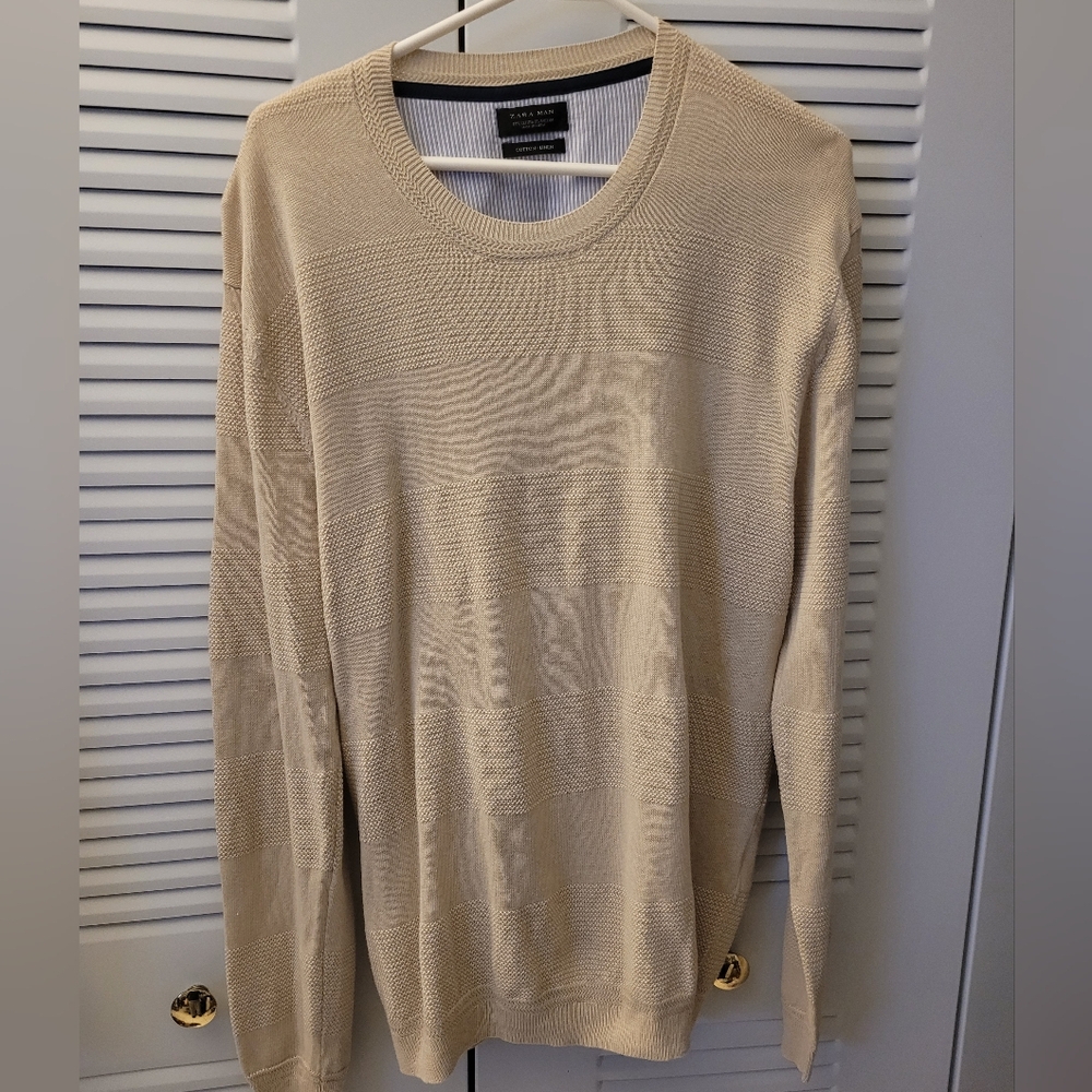 Zara Men's Light Beige Crewneck Sweater Cotton And Linen - Picture 5 of 5